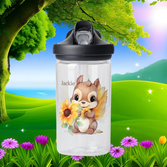 Bouteille D'eau Cute écureuil ajouter nom fleurs (Créateur téléchargé)