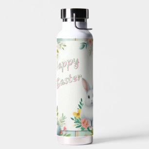 Bouteille D'eau Cute, floral heureux lapin de Pâques