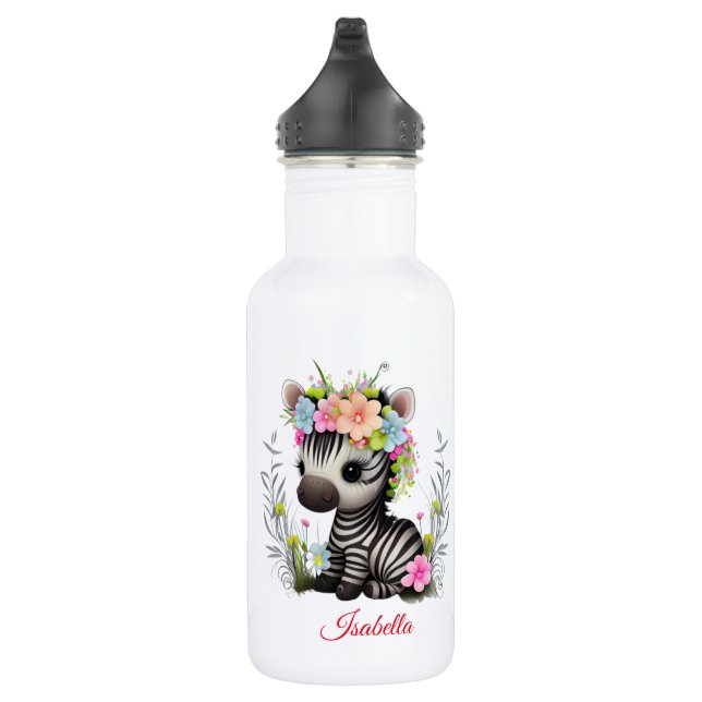 Bouteille D'eau Cute Floral Zebra Kids School Wild Personnalisé (Droite)