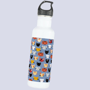 Bouteille D'eau Cute Funny Kitty Chat Façades Motif Bleu
