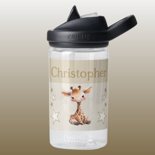 Bouteille D'eau Cute girafe ajouter nom avec étoiles enfants brun