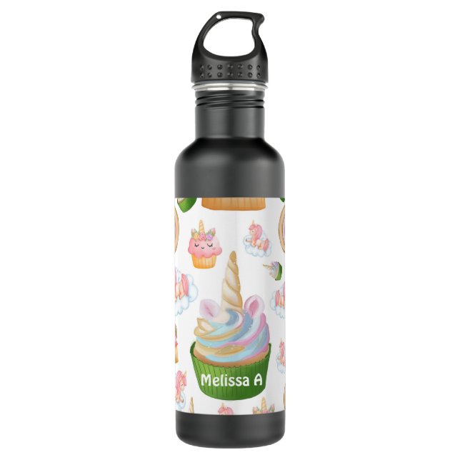 Bouteille D'eau Cute Girl Rose Green Cupcake Unicorn  (Devant)