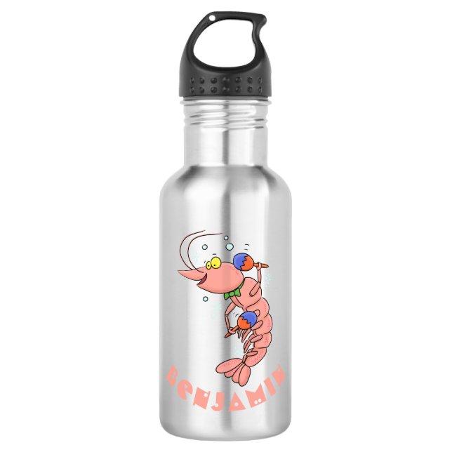 Bouteille D'eau Cute happy shrimp, dessin animé de crevettes (Devant)