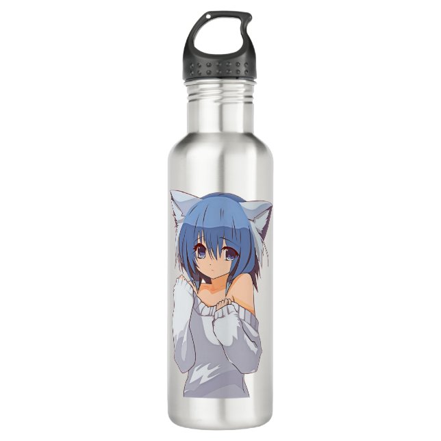 Bouteille D'eau Cute Kawaii Chat-girl Waifu (Devant)