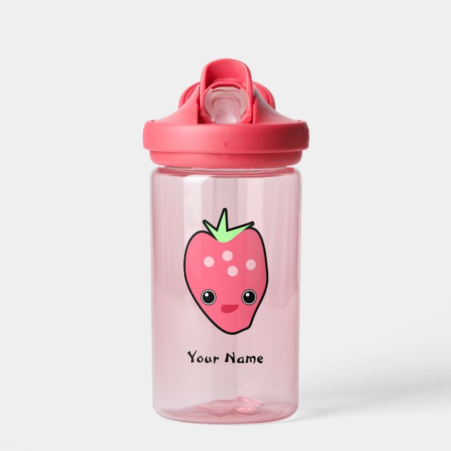 Bouteille D'eau Cute Kawaii fraise claire rose enfants monogrammé (Avant)
