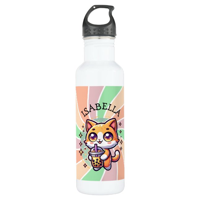 Bouteille D'eau Cute Kawaii Kitten avec thé à bulle Personnalisé (Devant)