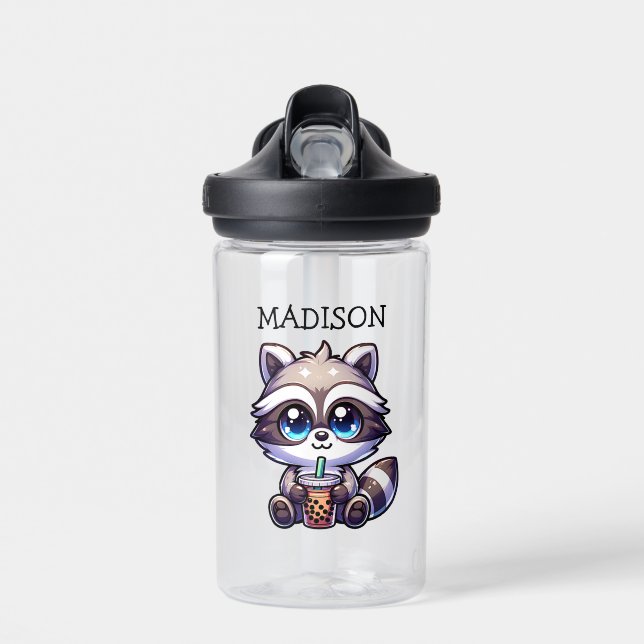 Bouteille D'eau Cute Kawaii Raccoon avec thé bulle Personnalisé (Avant)