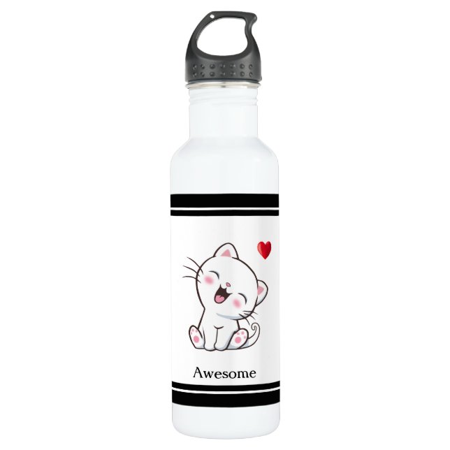 Bouteille D'eau Cute Kitty Chat & Coeur (Devant)