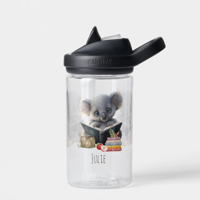 Bouteille D'eau Cute Koala avec livre Kids School Nom personnalisé (Gauche)