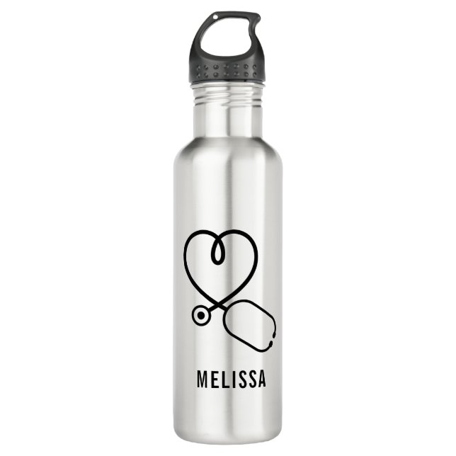 Bouteille D'eau Cute Love Heart Stethoscope Nom personnalisé (Devant)
