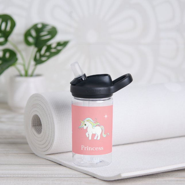 Bouteille D'eau Cute Magique Unicorne & Star sur Rose clair (Gauche)
