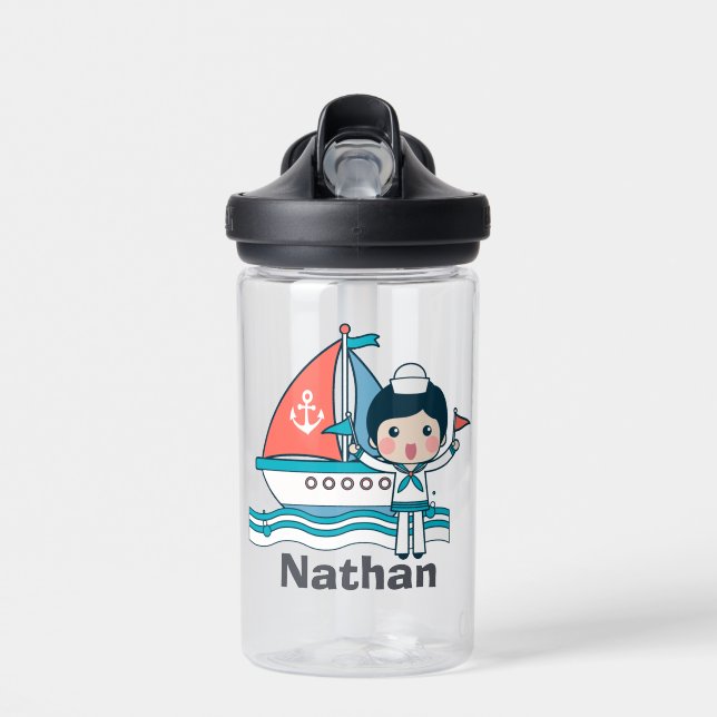 Bouteille D'eau Cute marin et bateau Personnalisé (Avant)