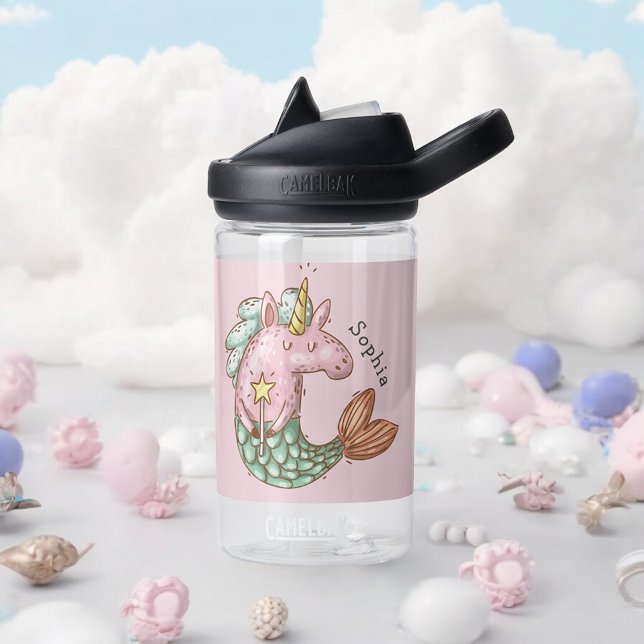 Bouteille D'eau Cute Mermaid Unicorn avec nom (Personalize with your child's name for a cute gift idea for girls.)