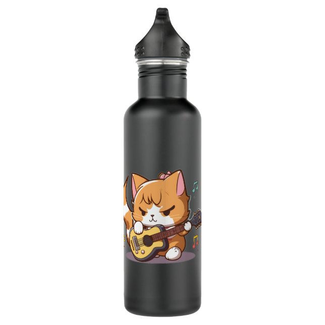 Bouteille D'eau Cute Orange Chat Jouer Guitare (Droite)