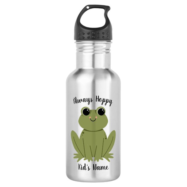 Bouteille D'eau Cute Personalized Frog Always Hoppy Kids Name (Devant)