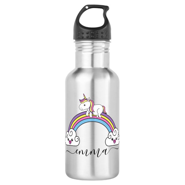 Bouteille D'eau Cute Rainbow Unicorn Nom personnalisé (Devant)