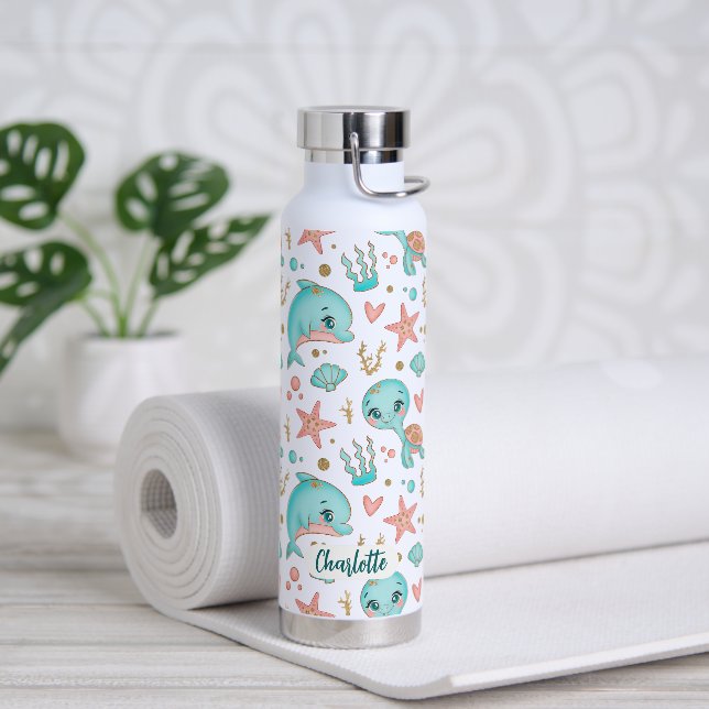 Bouteille D'eau Cute Sea Animaux Cool Motif Nom personnalisé (Yoga)