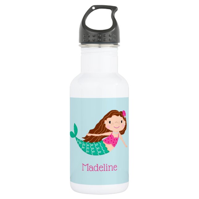 Bouteille D'eau Cute Sirène Whimsical Blue Personnalisé (Devant)