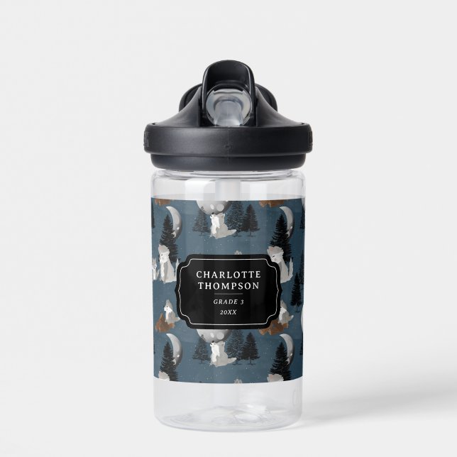 Bouteille D'eau Cute Wolf Pack Woodland Night Sky Moon (Avant)