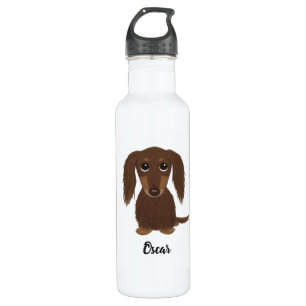 Bouteille D'eau Dachshund au chocolat long avec texte personnalisé