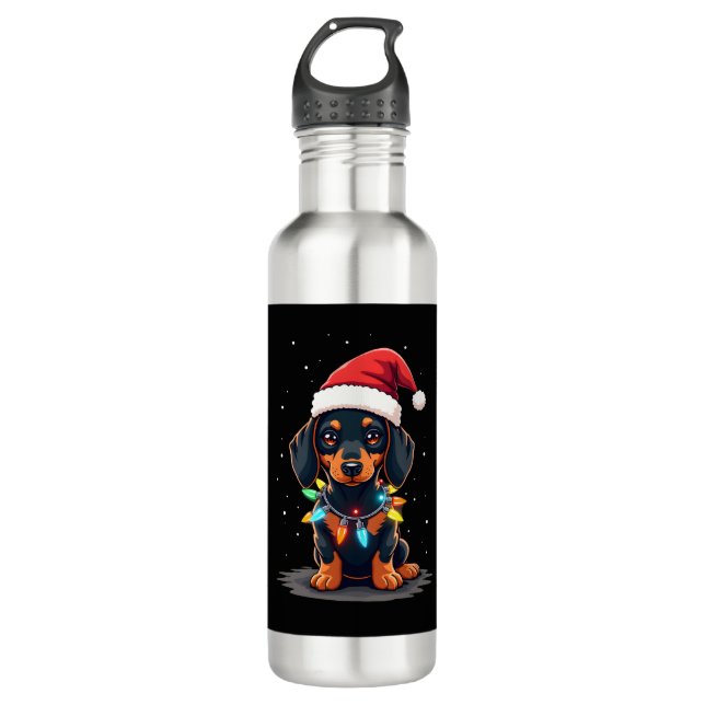 Bouteille D'eau Dachshund Christmas Lights Santa Hat Xmas Dog Love (Devant)