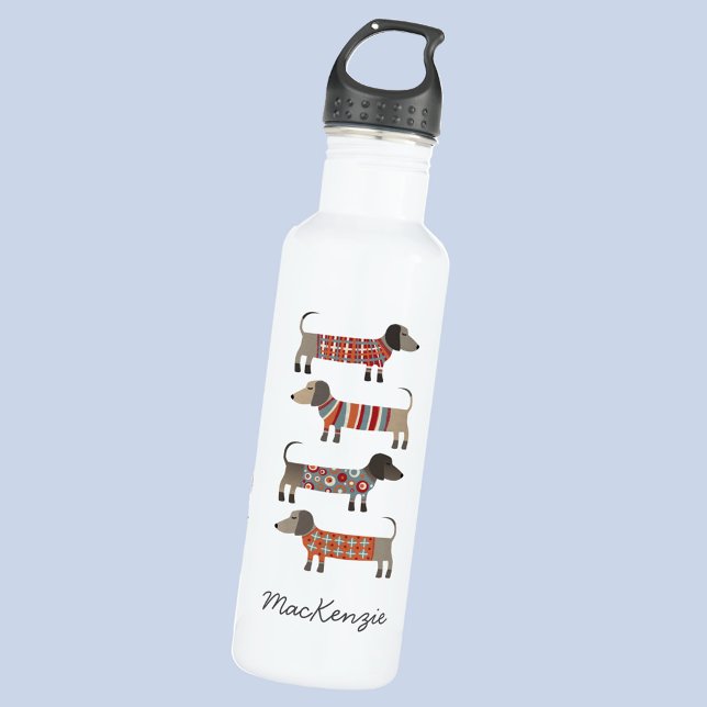 Bouteille D'eau Dachshund Sausage Chien Personnalisé (Fun personalized custom script name Dachshund Wiener Sausage Dog stainless steel water bottle)