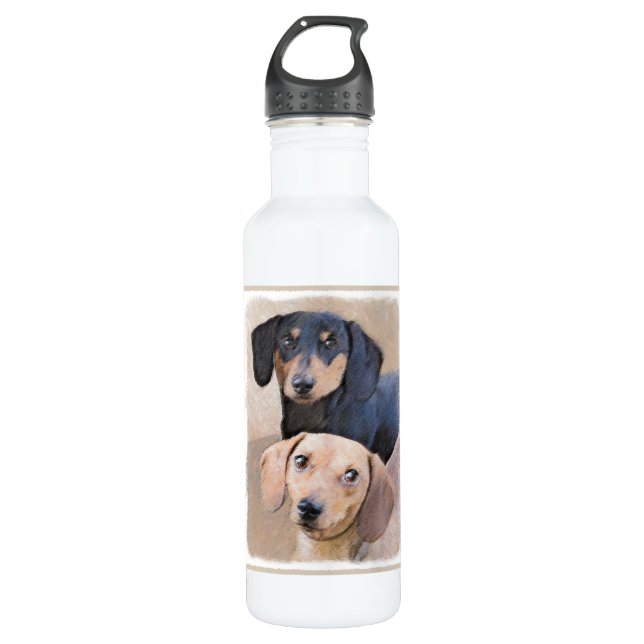 Bouteille D'eau Dachshund (Smooth) Peinture - Art Chien original (Devant)