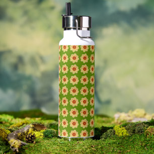 Bouteille D'eau Dahlia jaune motif floral sur blanc