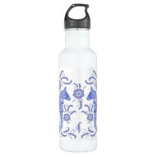 Bouteille D'eau Dala suédois Horse Indigo bleu et blanc