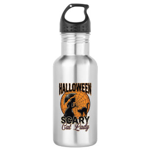 Bouteille D'eau Dame de chat effrayante Halloween Sorcière Web Vin