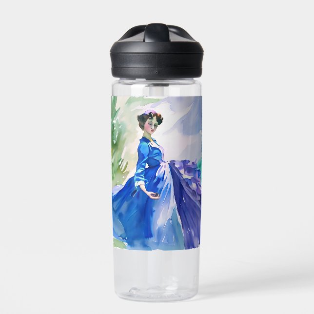 Bouteille D'eau Dame en Robe Bleue - Peinture aquarelle (Extérieur)