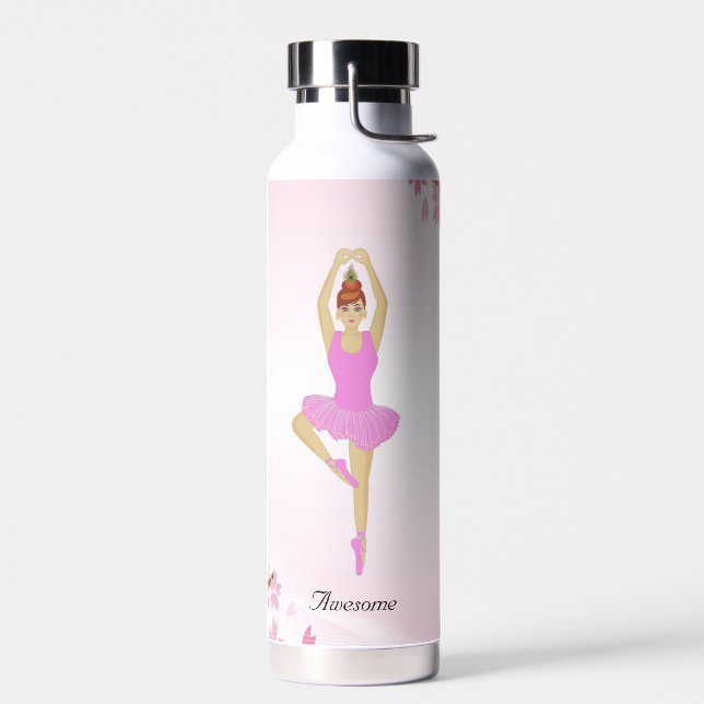 Bouteille D'eau Danse de ballet et fleurs sur rose clair (Gauche)