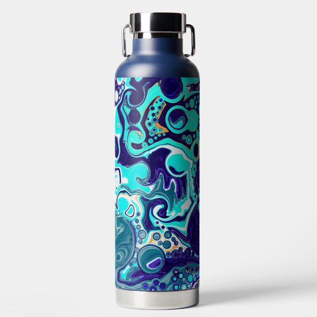 Bouteille d'eau d'art fluide turquoise et bleu (Avant)