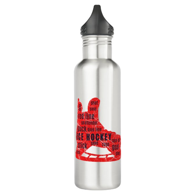 Bouteille d'eau de hockey sur glace - raie rouge a (Gauche)