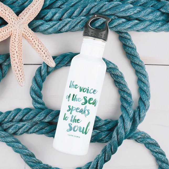 Bouteille d'eau de la citation de mer d'aquarelle (Créateur téléchargé)