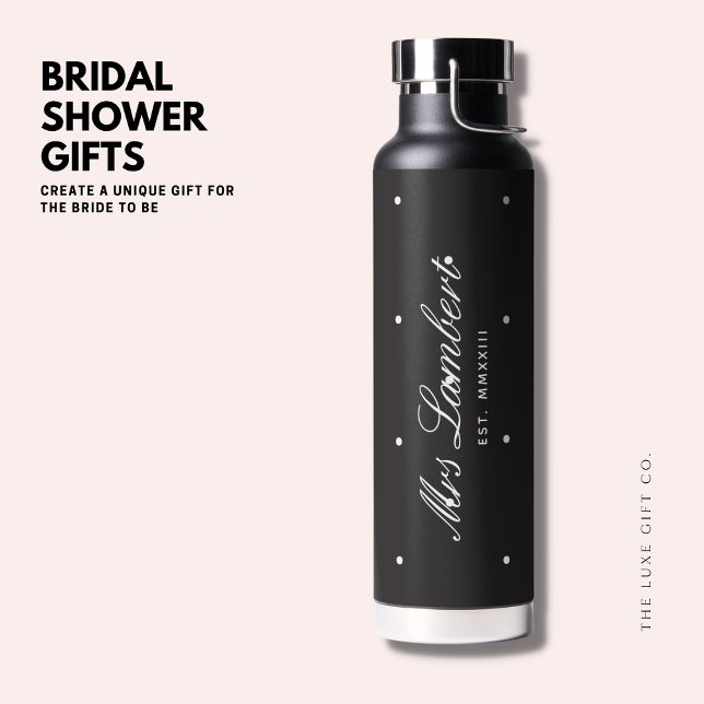 Bouteille d'eau de mariée à points noirs modernes (Créateur téléchargé)