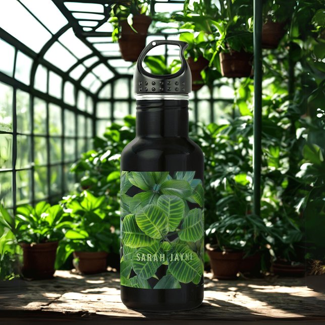 Bouteille d'eau de Motif de la Jungle Tropical (Tropical Leaf Pattern Water Bottle with space for your name)