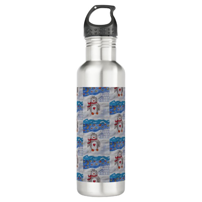 Bouteille d'eau de pingouin de neige d'hiver (Devant)