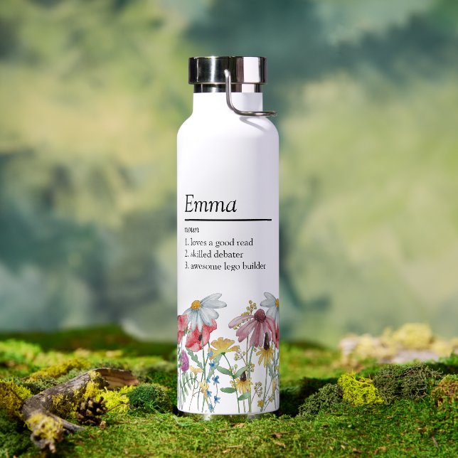 Bouteille D'eau Définition de nom avec bordure Fleur sauvage moder (Extérieur)