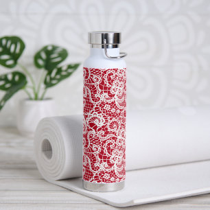 Bouteille D'eau Dentelle blanche sur rouge