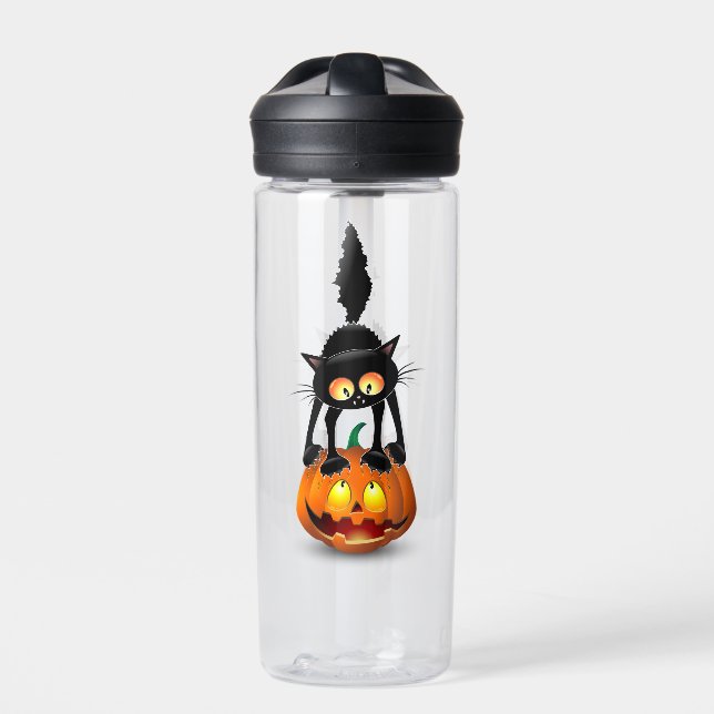 Bouteille D'eau Dessin d'Halloween au chat effrayé sur Citrouille (Extérieur)
