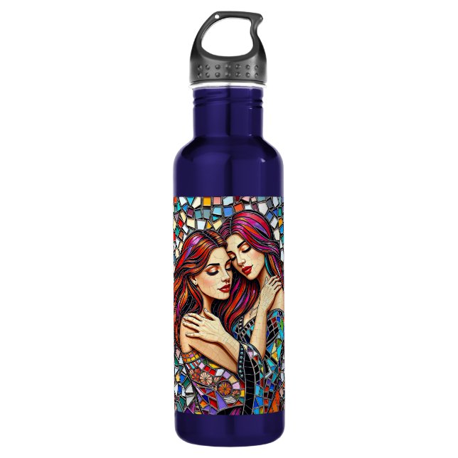 Bouteille D'eau Deux femmes amoureuses | Style Carrelage mosaïque  (Devant)
