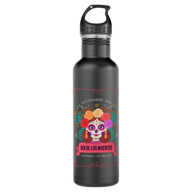 Bouteille D'eau Dia de los muertos jour des morts (Devant)