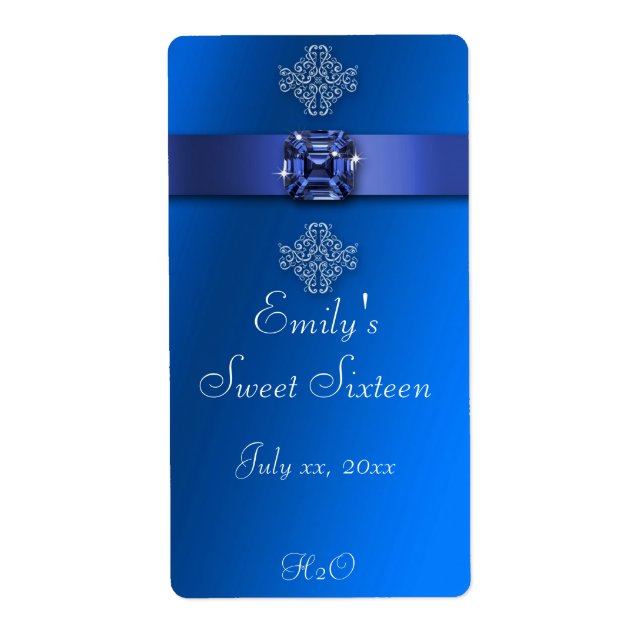 Bouteille d'eau diamant bleu sweet sixteen (Devant)