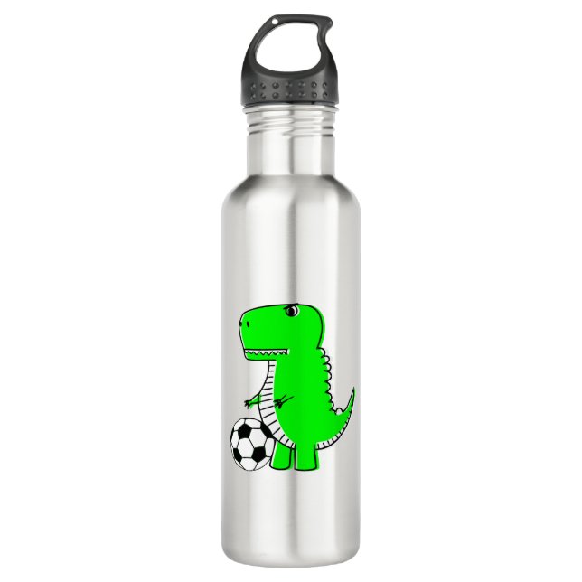 Bouteille D'eau Dinosaure Vert Aime Le Football (Devant)