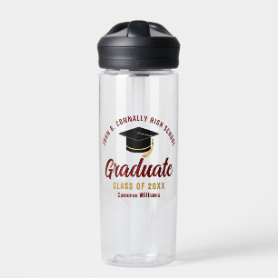 Bouteille D'eau Diplômé d'or Maroon Personnalisé 2025 Graduation