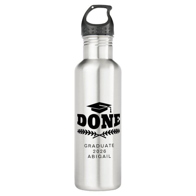 Bouteille D'eau Diplômé en typographie noire personnalisée 2021 (Devant)