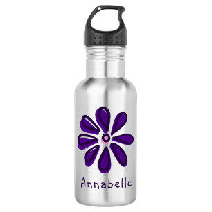 Bouteille D'eau Doodle à fleurs violet foncé Votre nom
