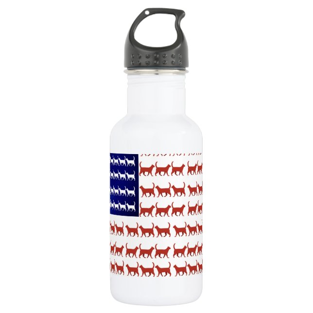 Bouteille D'eau Drapeau 4 juillet chat rouge blanc et bleu (Devant)