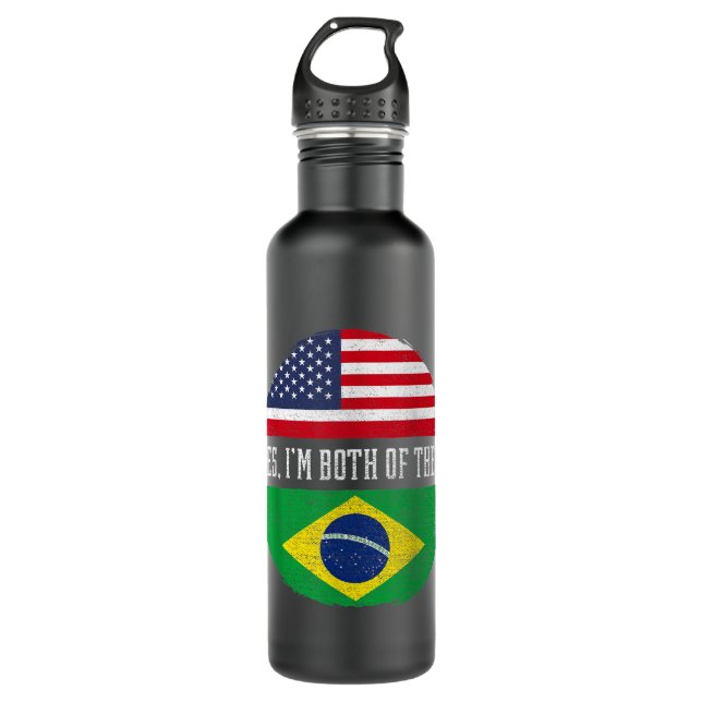 Bouteille D'eau Drapeau Brésil Hérit à moitié américain (Devant)